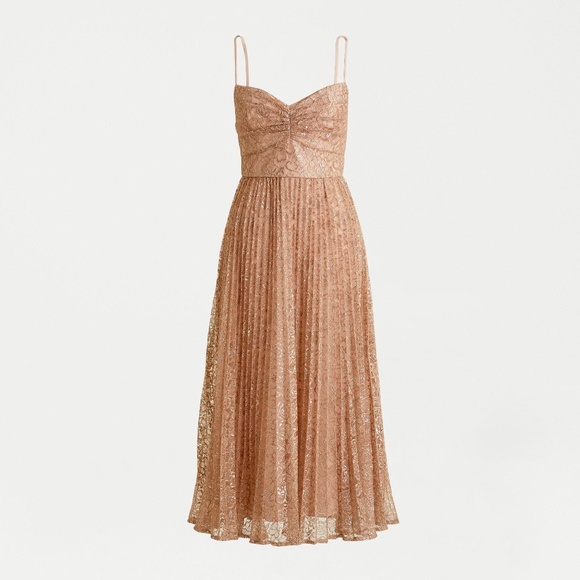 Pleated A-Line Midi Dress In Metallic Lace | Color: Cream/Gold | Size: 4 | Gothamgallery's Closet Pleated A-Line Midi Dress In Metallic Lace | Color: Cream/Gold | Size: 4 | Gothamgallery's Closet